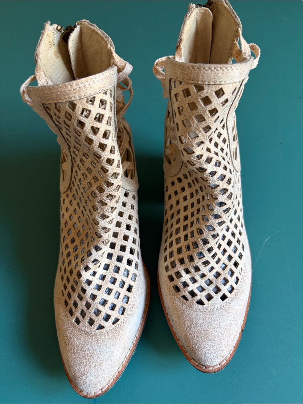 Coconuts by Matisse Beige Laser-Cut Suede Ankle Booties